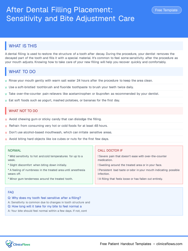 After Dental Filling Placement: Sensitivity and Bite Adjustment Care - patient handout preview