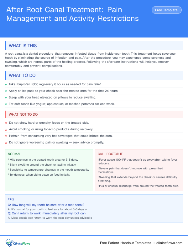 After Root Canal Treatment: Pain Management and Activity Restrictions - patient handout preview