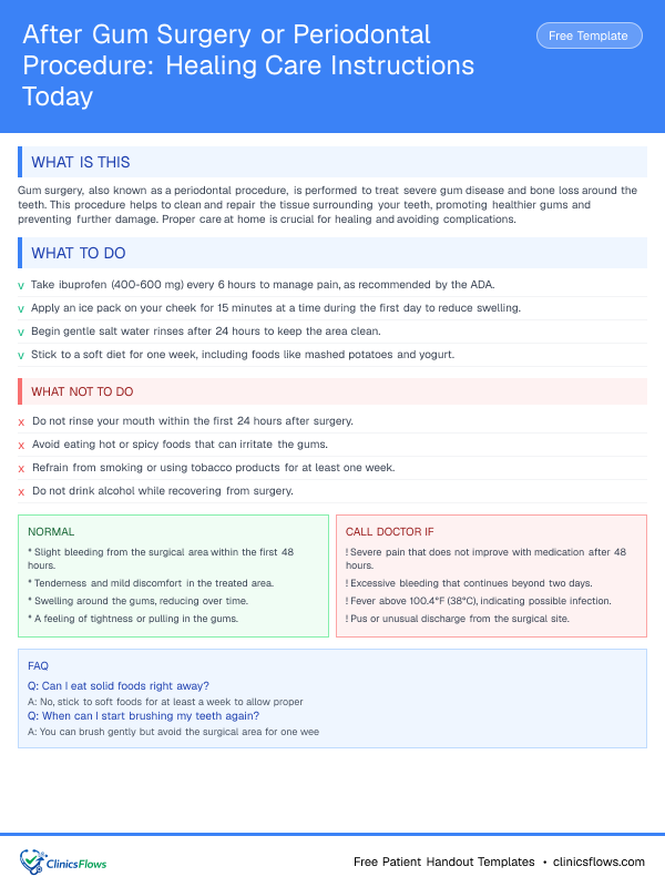 After Gum Surgery or Periodontal Procedure: Healing Care Instructions Today - patient handout preview