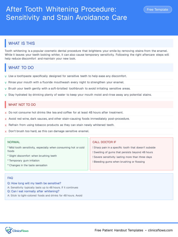 After Tooth Whitening Procedure: Sensitivity and Stain Avoidance Care - patient handout preview
