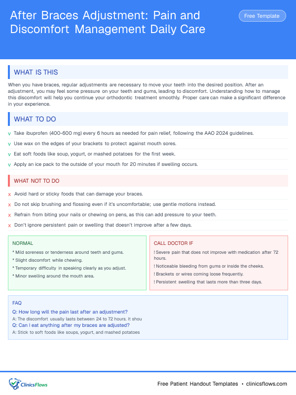 After Braces Adjustment: Pain and Discomfort Management Daily Care - patient handout preview