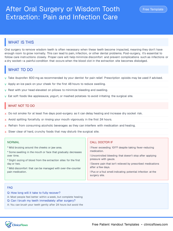 After Oral Surgery or Wisdom Tooth Extraction: Pain and Infection Care - patient handout preview