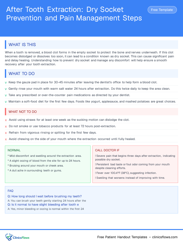 After Tooth Extraction: Dry Socket Prevention and Pain Management Steps - patient handout preview