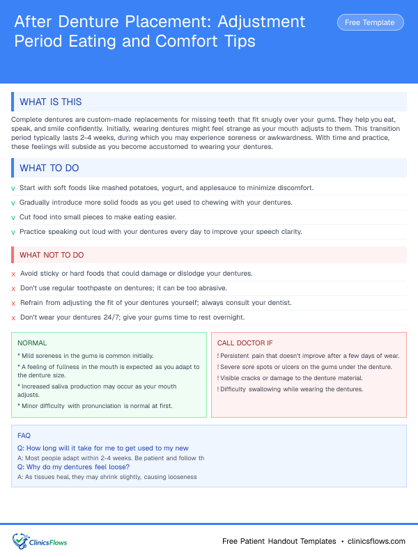 After Denture Placement: Adjustment Period Eating and Comfort Tips - patient handout preview