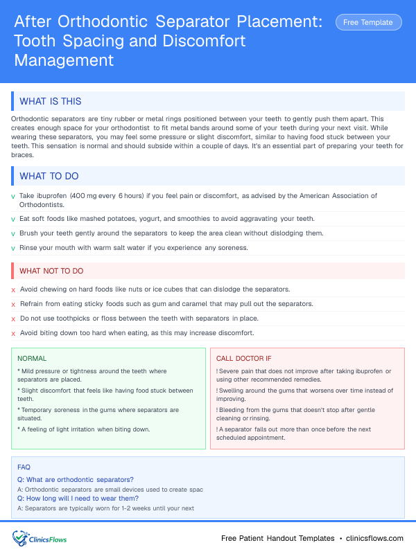 After Orthodontic Separator Placement: Tooth Spacing and Discomfort Management - patient handout preview