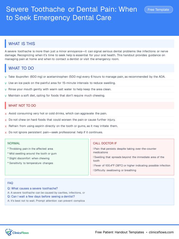 Severe Toothache or Dental Pain: When to Seek Emergency Dental Care - patient handout preview