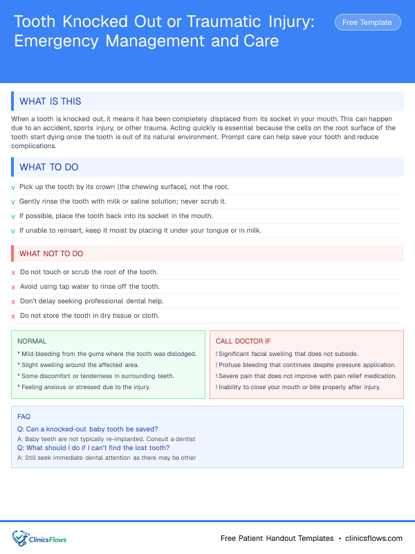 Tooth Knocked Out or Traumatic Injury: Emergency Management and Care - patient handout preview