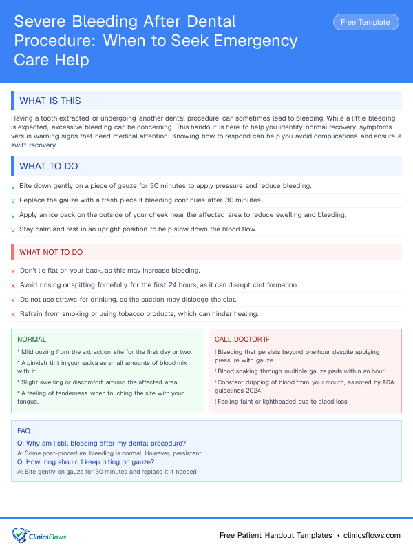 Severe Bleeding After Dental Procedure: When to Seek Emergency Care Help - patient handout preview