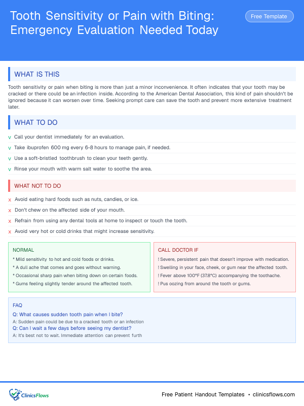 Tooth Sensitivity or Pain with Biting: Emergency Evaluation Needed Today - patient handout preview
