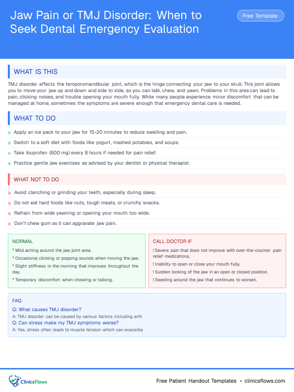 Jaw Pain or TMJ Disorder: When to Seek Dental Emergency Evaluation - patient handout preview