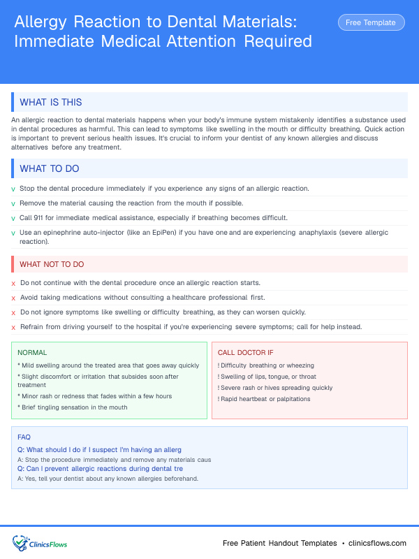 Allergy Reaction to Dental Materials: Immediate Medical Attention Required - patient handout preview
