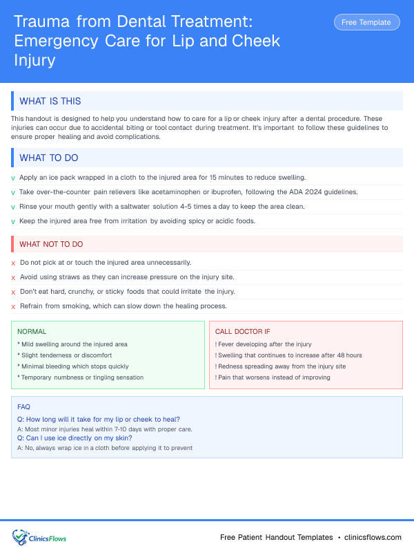 Trauma from Dental Treatment: Emergency Care for Lip and Cheek Injury - patient handout preview