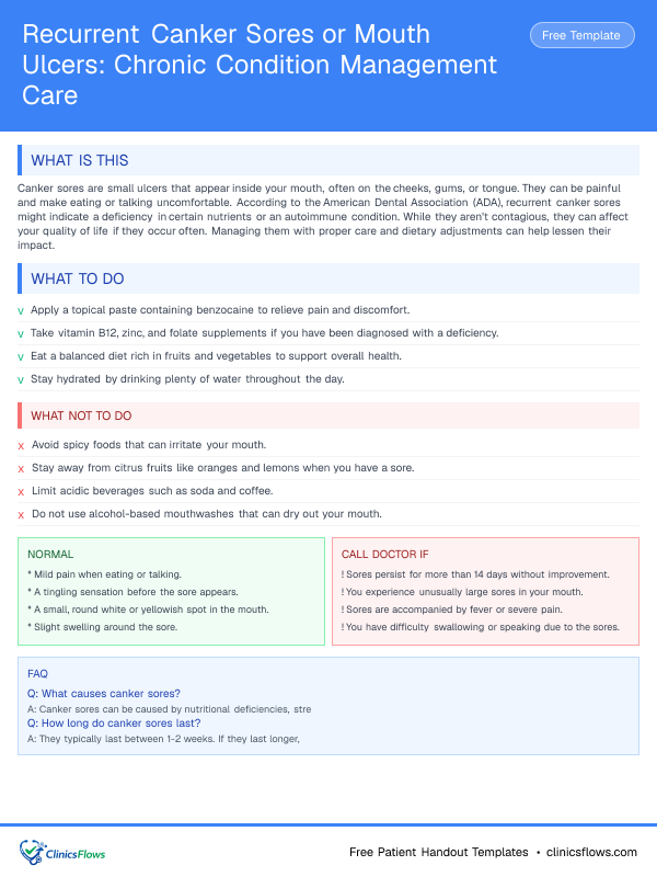 Recurrent Canker Sores or Mouth Ulcers: Chronic Condition Management Care - patient handout preview