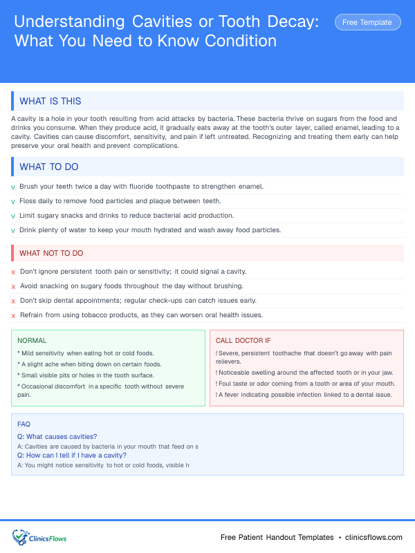Understanding Cavities or Tooth Decay: What You Need to Know Condition - patient handout preview