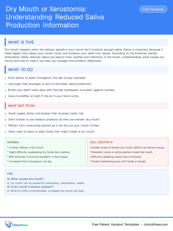 Dry Mouth or Xerostomia: Understanding Reduced Saliva Production Information - patient handout preview