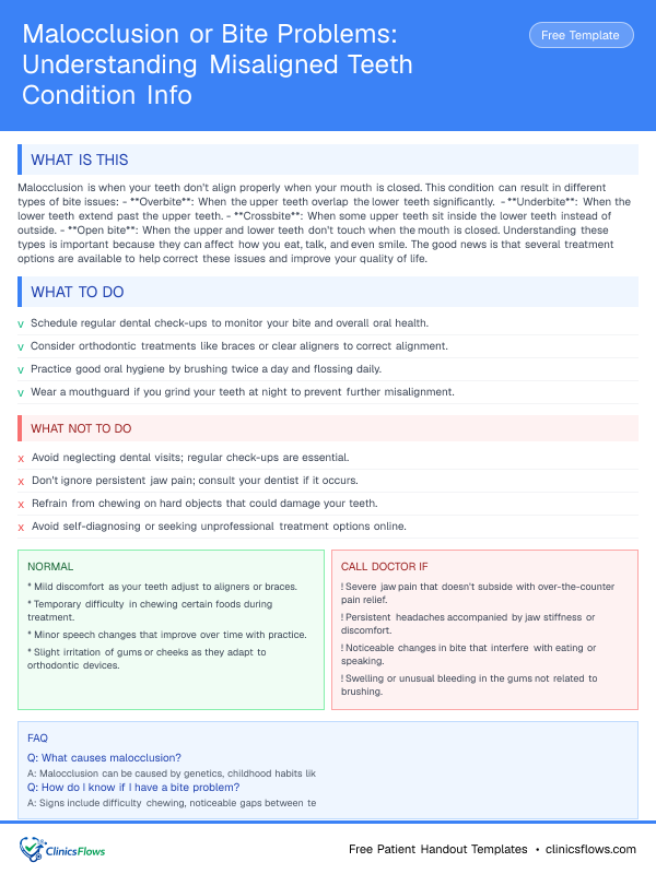 Malocclusion or Bite Problems: Understanding Misaligned Teeth Condition Info - patient handout preview