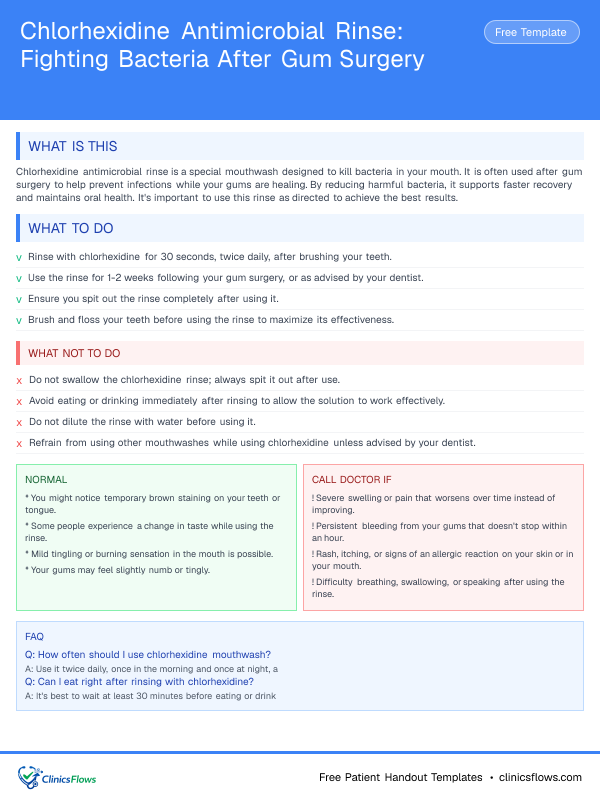 Chlorhexidine Antimicrobial Rinse: Fighting Bacteria After Gum Surgery - patient handout preview