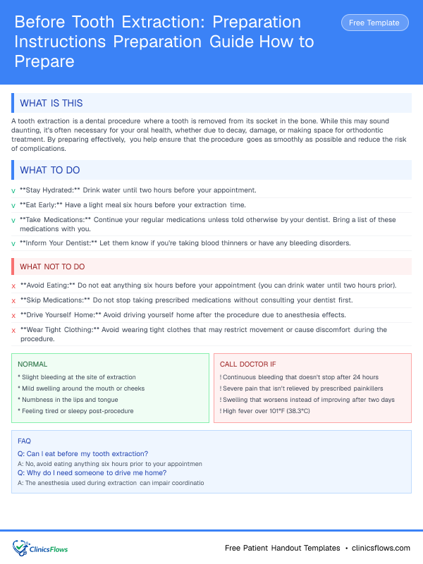 Before Tooth Extraction: Preparation Instructions Preparation Guide How to Prepare - patient handout preview
