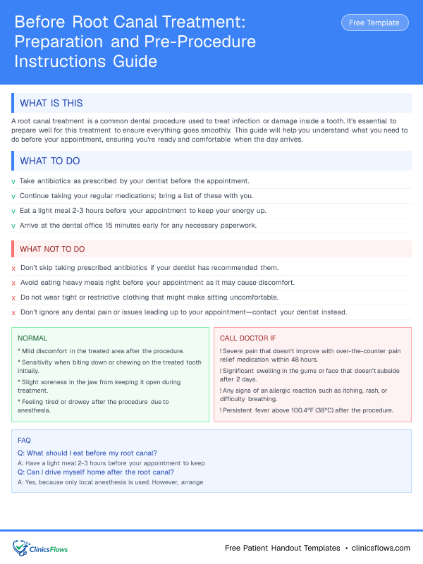 Before Root Canal Treatment: Preparation and Pre-Procedure Instructions Guide - patient handout preview