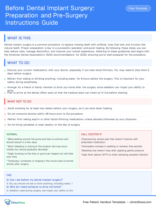 Before Dental Implant Surgery: Preparation and Pre-Surgery Instructions Guide - patient handout preview
