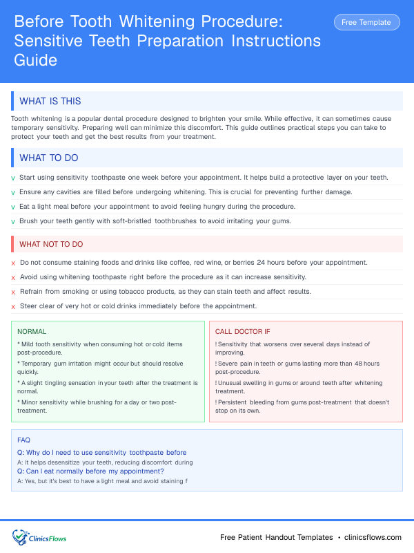 Before Tooth Whitening Procedure: Sensitive Teeth Preparation Instructions Guide - patient handout preview