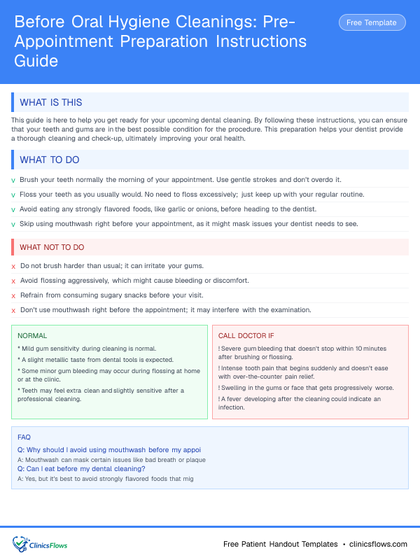 Before Oral Hygiene Cleanings: Pre-Appointment Preparation Instructions Guide - patient handout preview