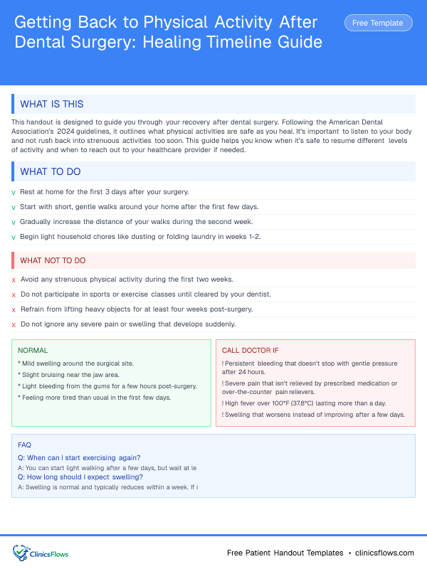 Getting Back to Physical Activity After Dental Surgery: Healing Timeline Guide - patient handout preview