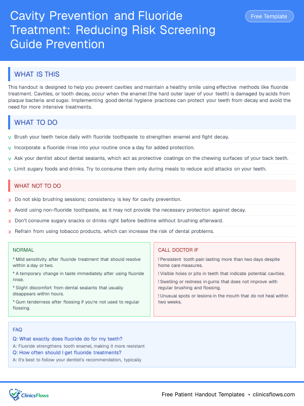 Cavity Prevention and Fluoride Treatment: Reducing Risk Screening Guide Prevention - patient handout preview