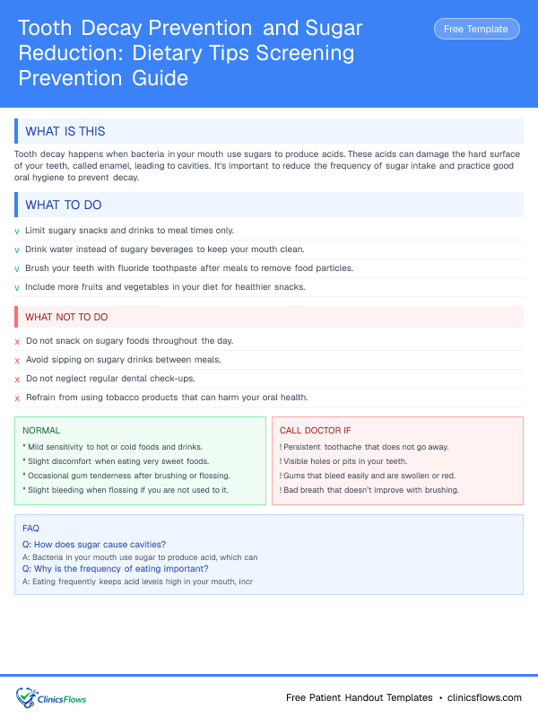 Tooth Decay Prevention and Sugar Reduction: Dietary Tips Screening Prevention Guide - patient handout preview