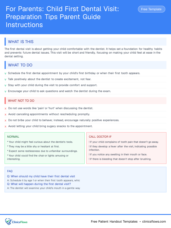 For Parents: Child First Dental Visit: Preparation Tips Parent Guide Instructions - patient handout preview