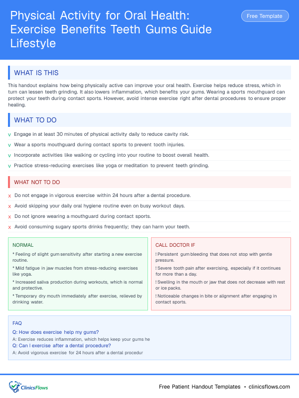 Physical Activity for Oral Health: Exercise Benefits Teeth Gums Guide Lifestyle - patient handout preview