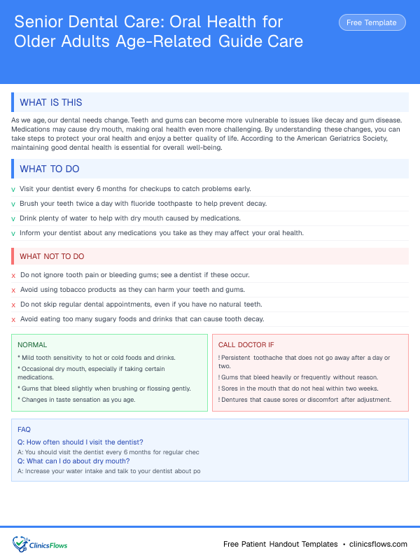 Senior Dental Care: Oral Health for Older Adults Age-Related Guide Care - patient handout preview