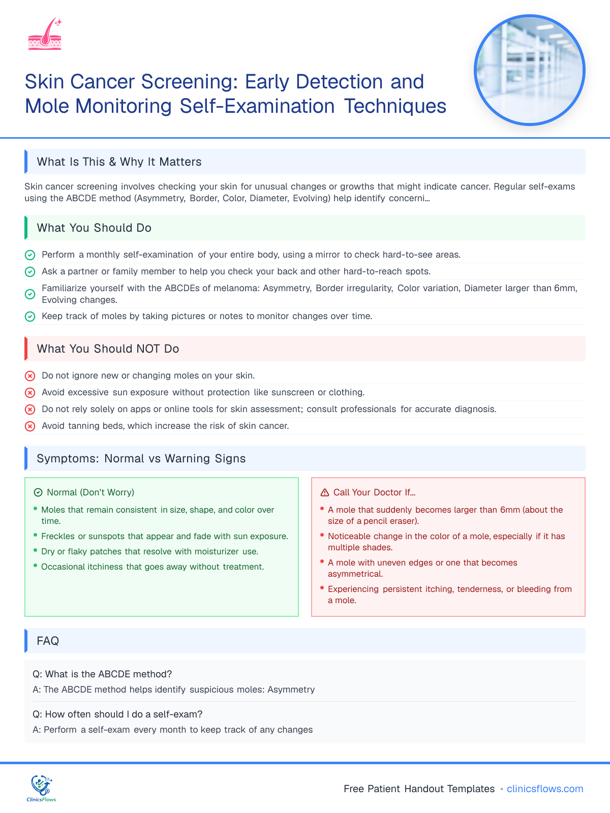 Skin Cancer Screening: Early Detection and Mole Monitoring Self-Examination Techniques - patient handout preview