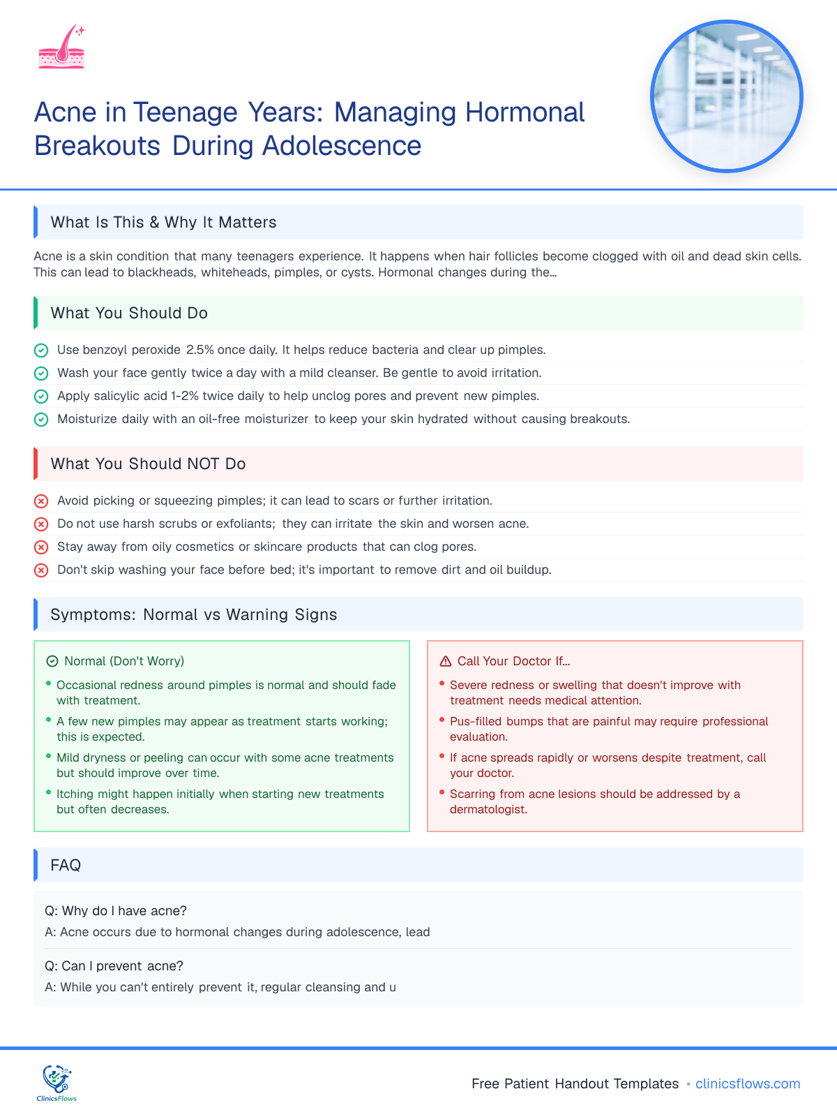 Acne in Teenage Years: Managing Hormonal Breakouts During Adolescence - patient handout preview