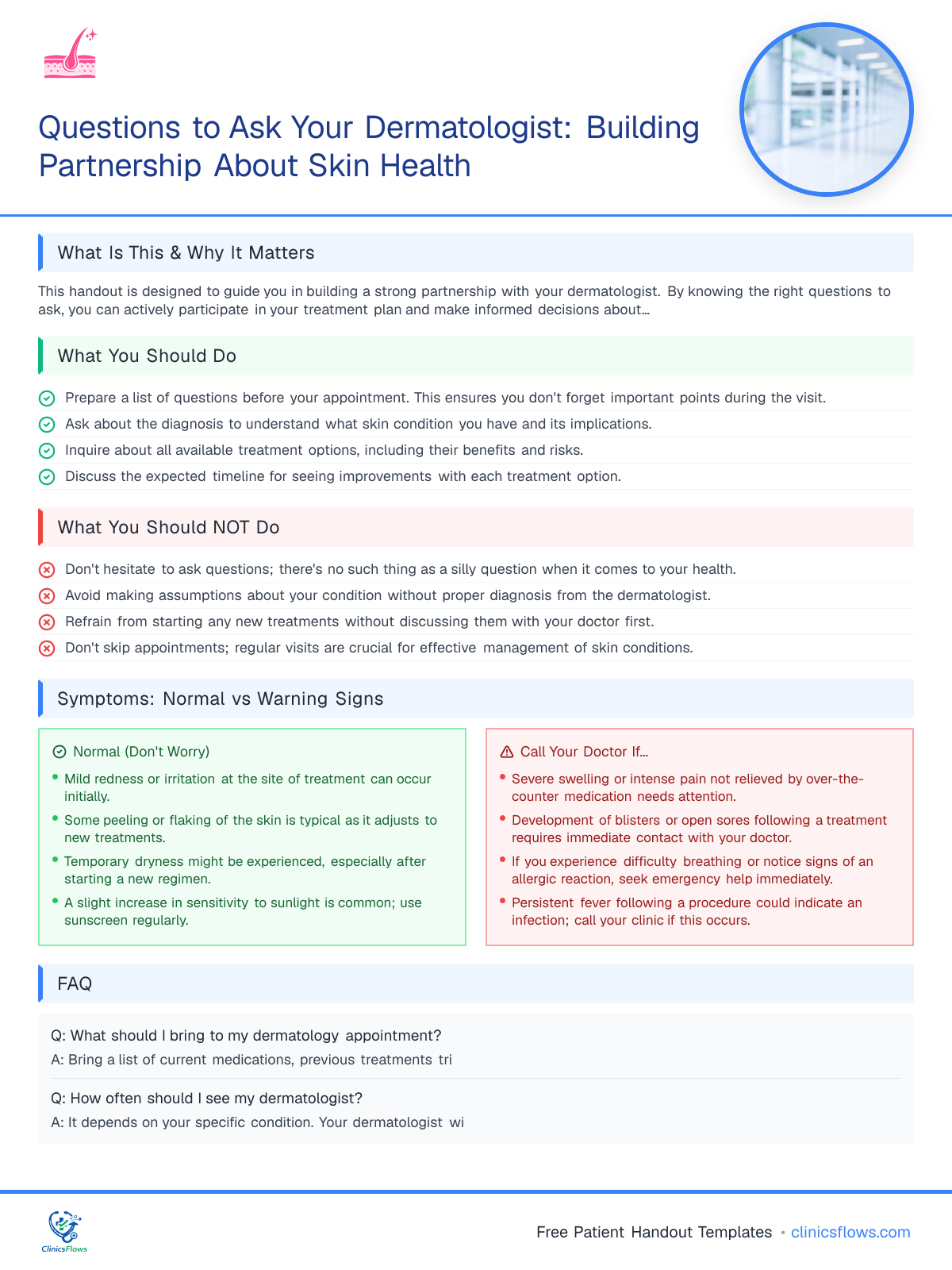 Questions to Ask Your Dermatologist: Building Partnership About Skin Health - patient handout preview