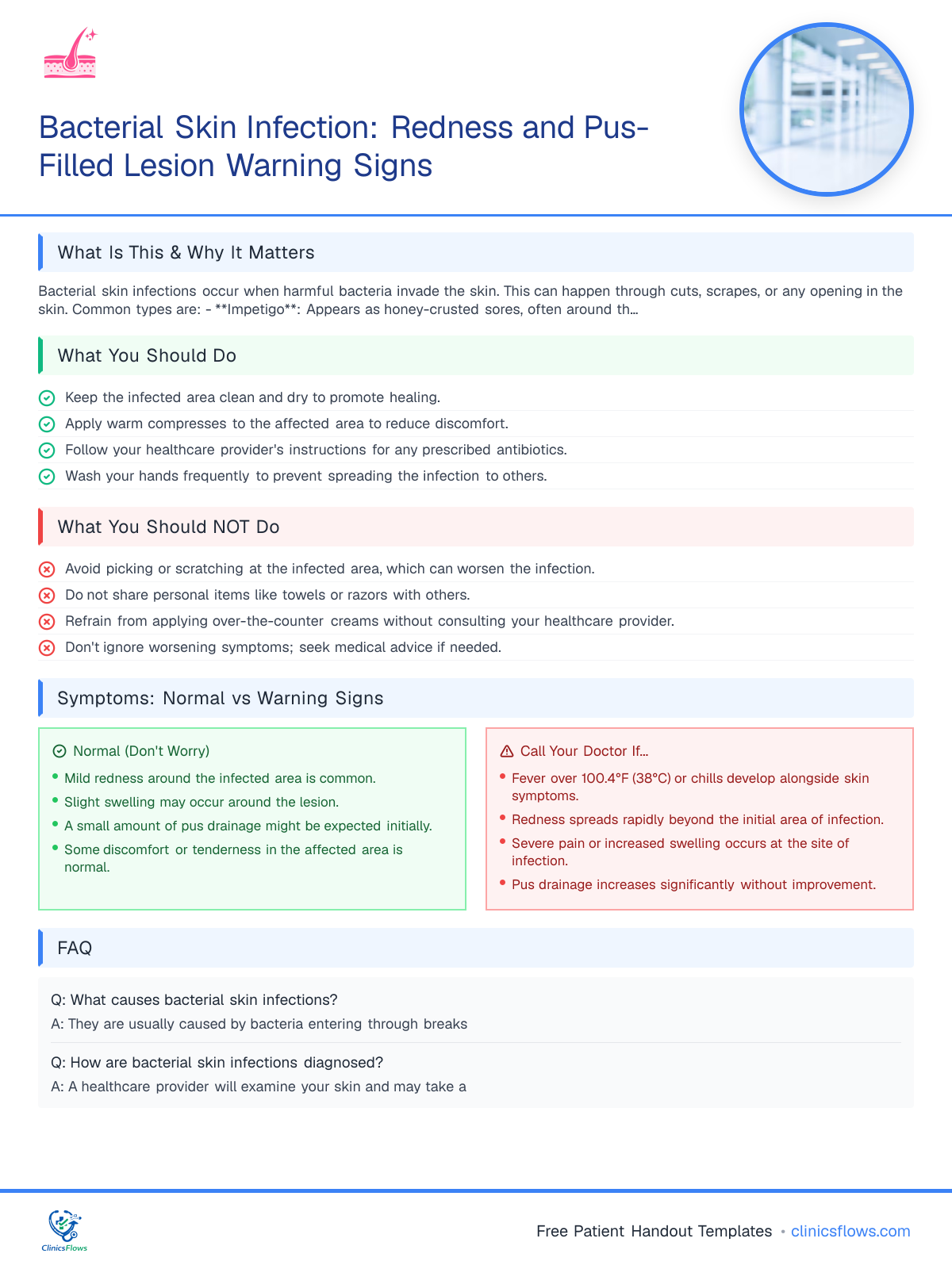 Bacterial Skin Infection: Redness and Pus-Filled Lesion Warning Signs - patient handout preview