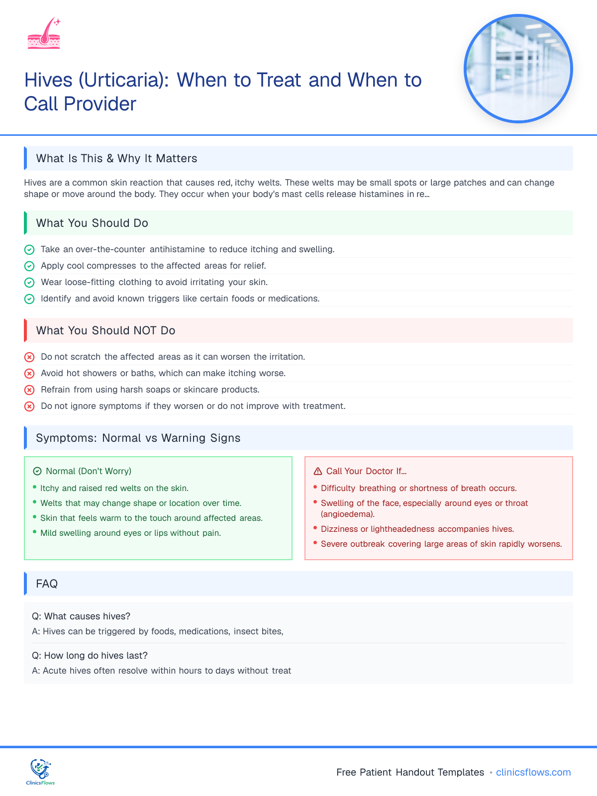 Hives (Urticaria): When to Treat and When to Call Provider - patient handout preview