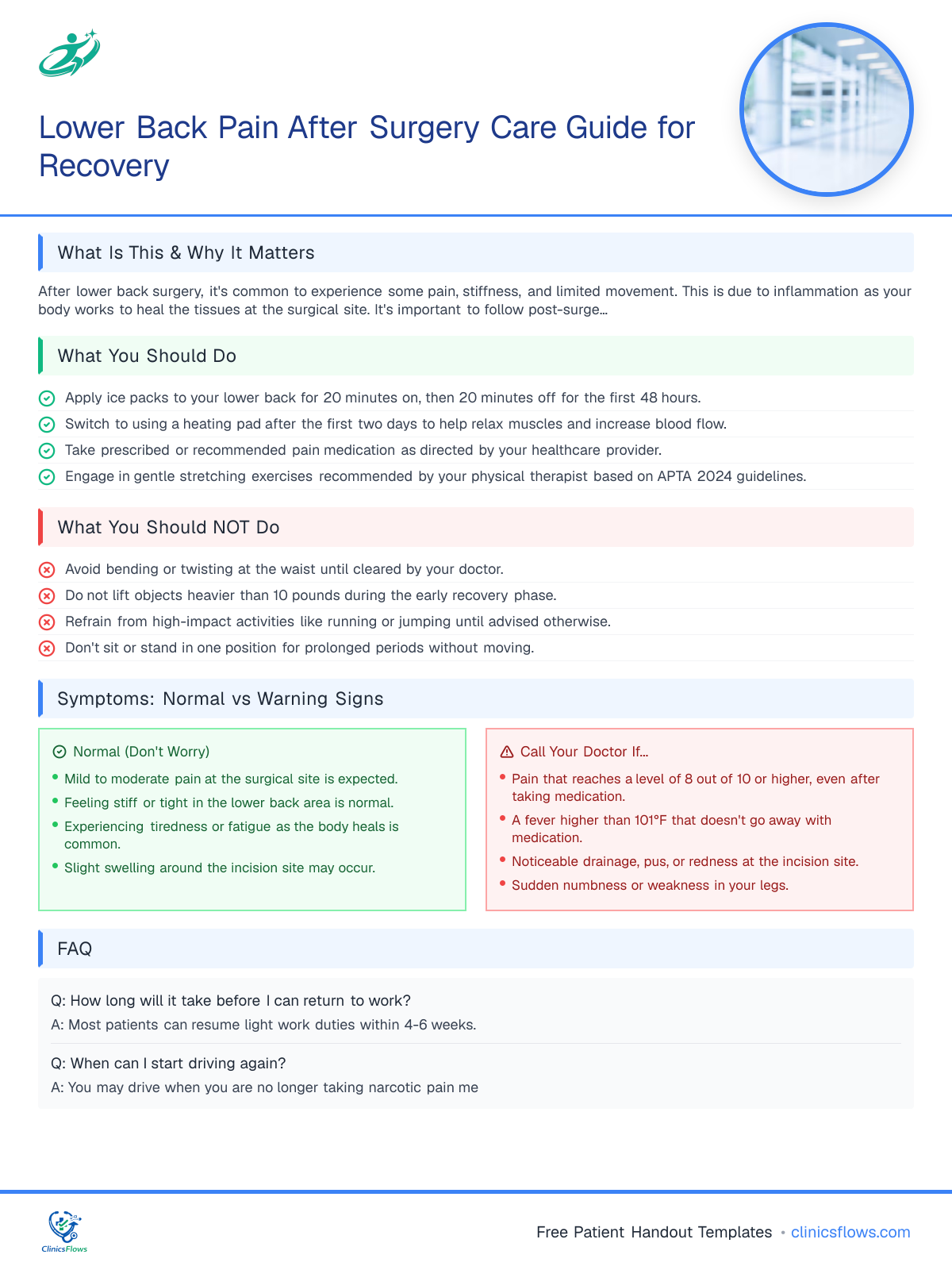 Lower Back Pain After Surgery Care Guide for Recovery - patient handout preview