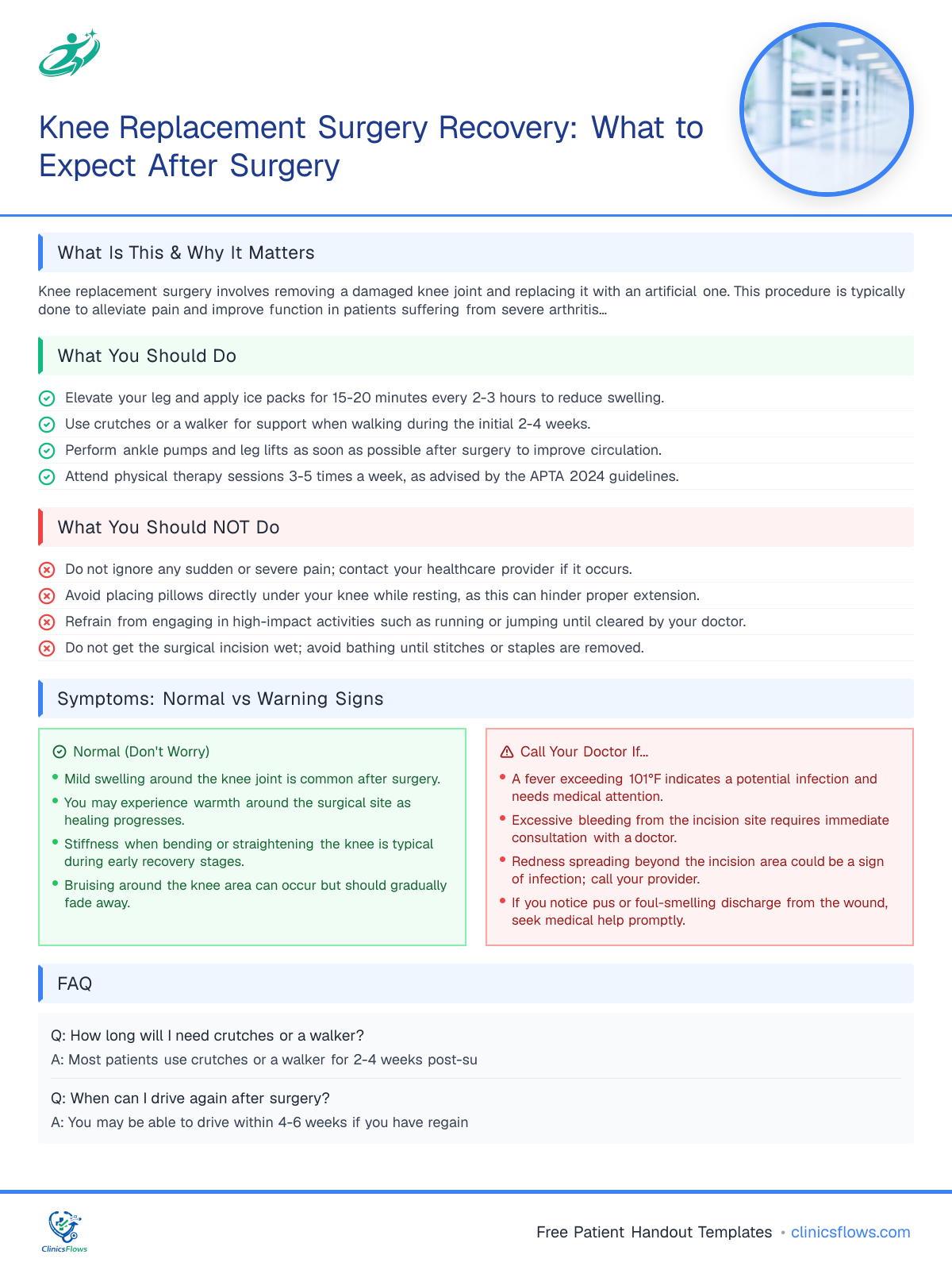 Knee Replacement Surgery Recovery: What to Expect After Surgery - patient handout preview