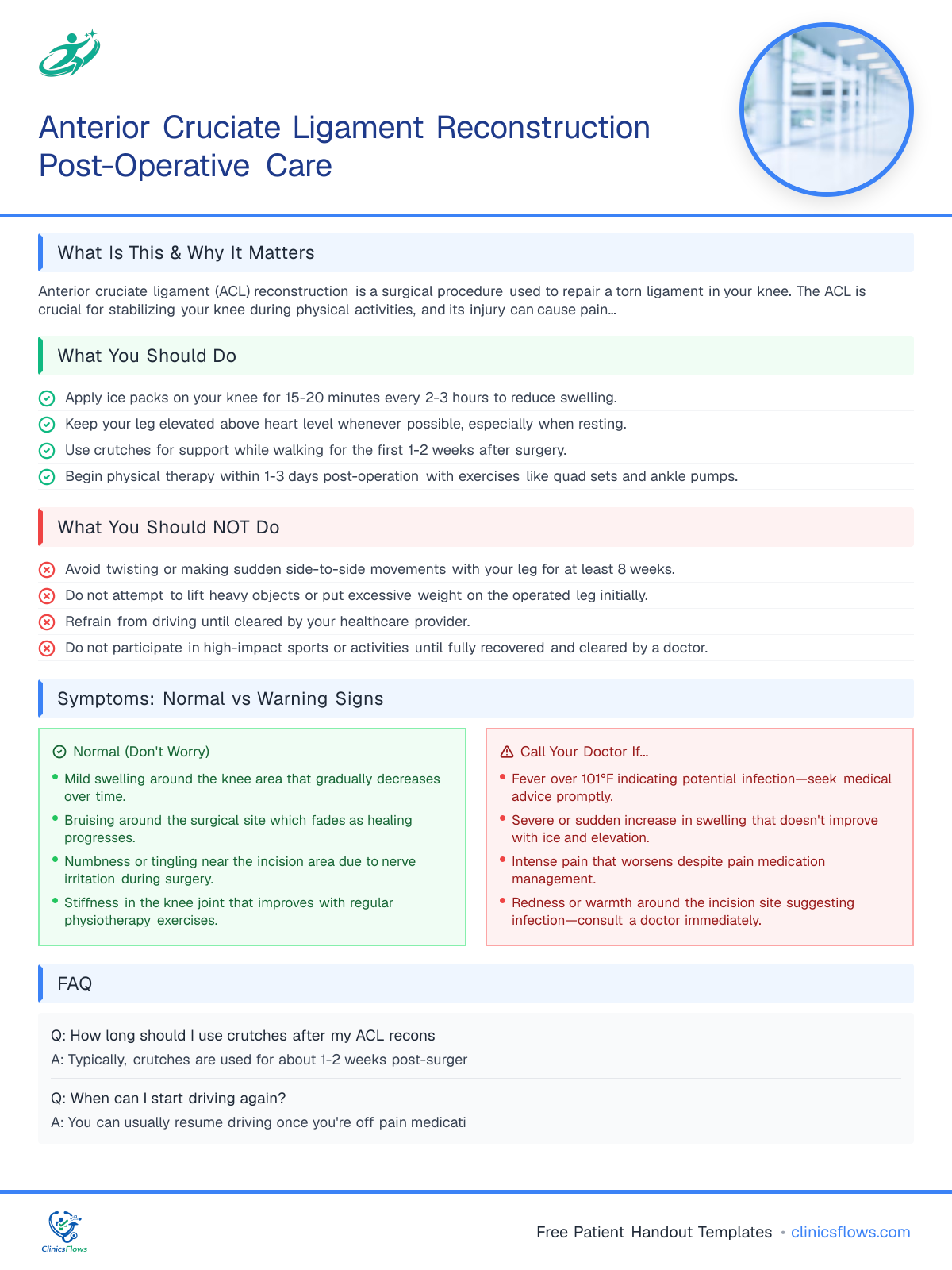 Anterior Cruciate Ligament Reconstruction Post-Operative Care - patient handout preview