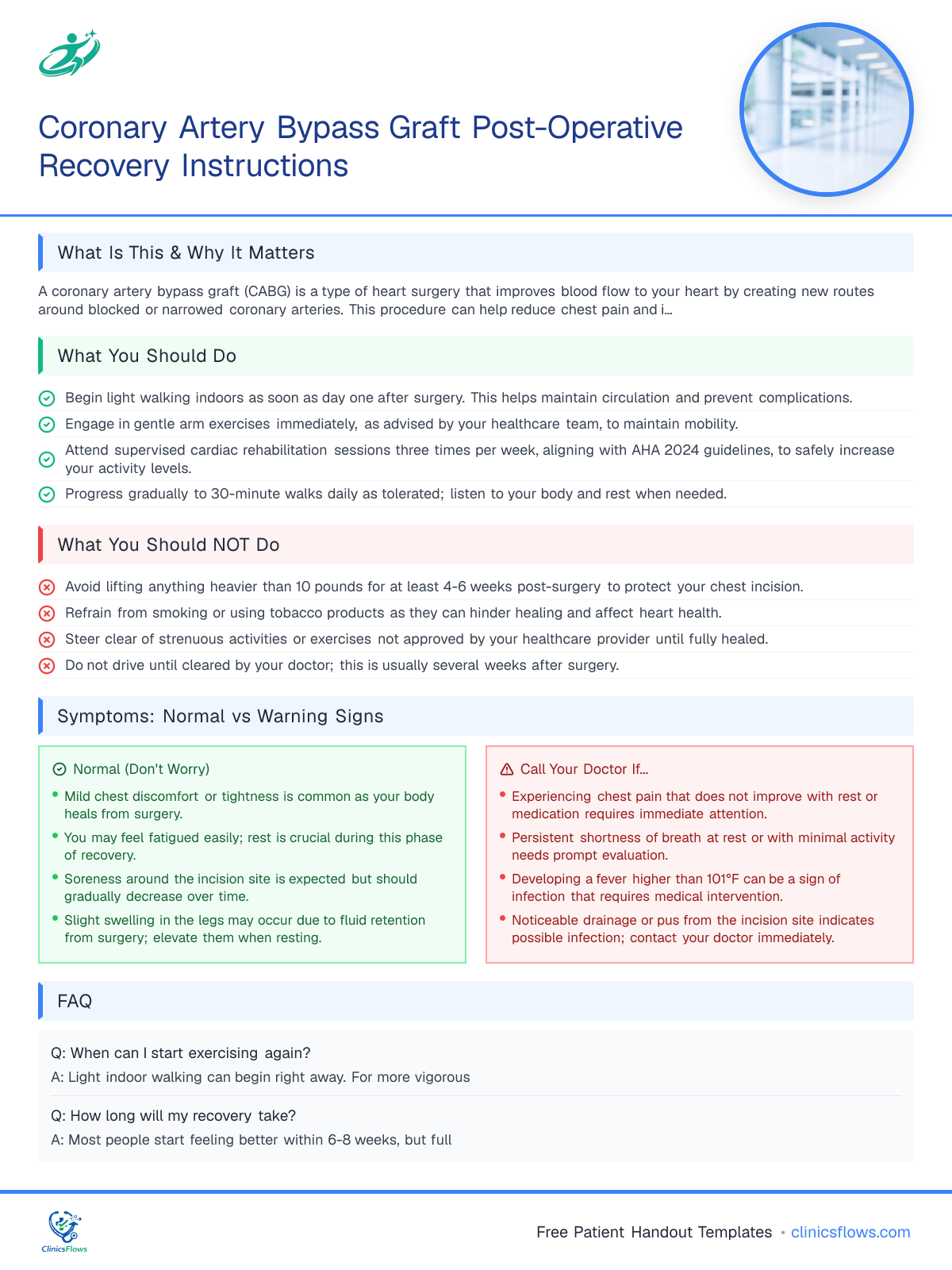 Coronary Artery Bypass Graft Post-Operative Recovery Instructions - patient handout preview