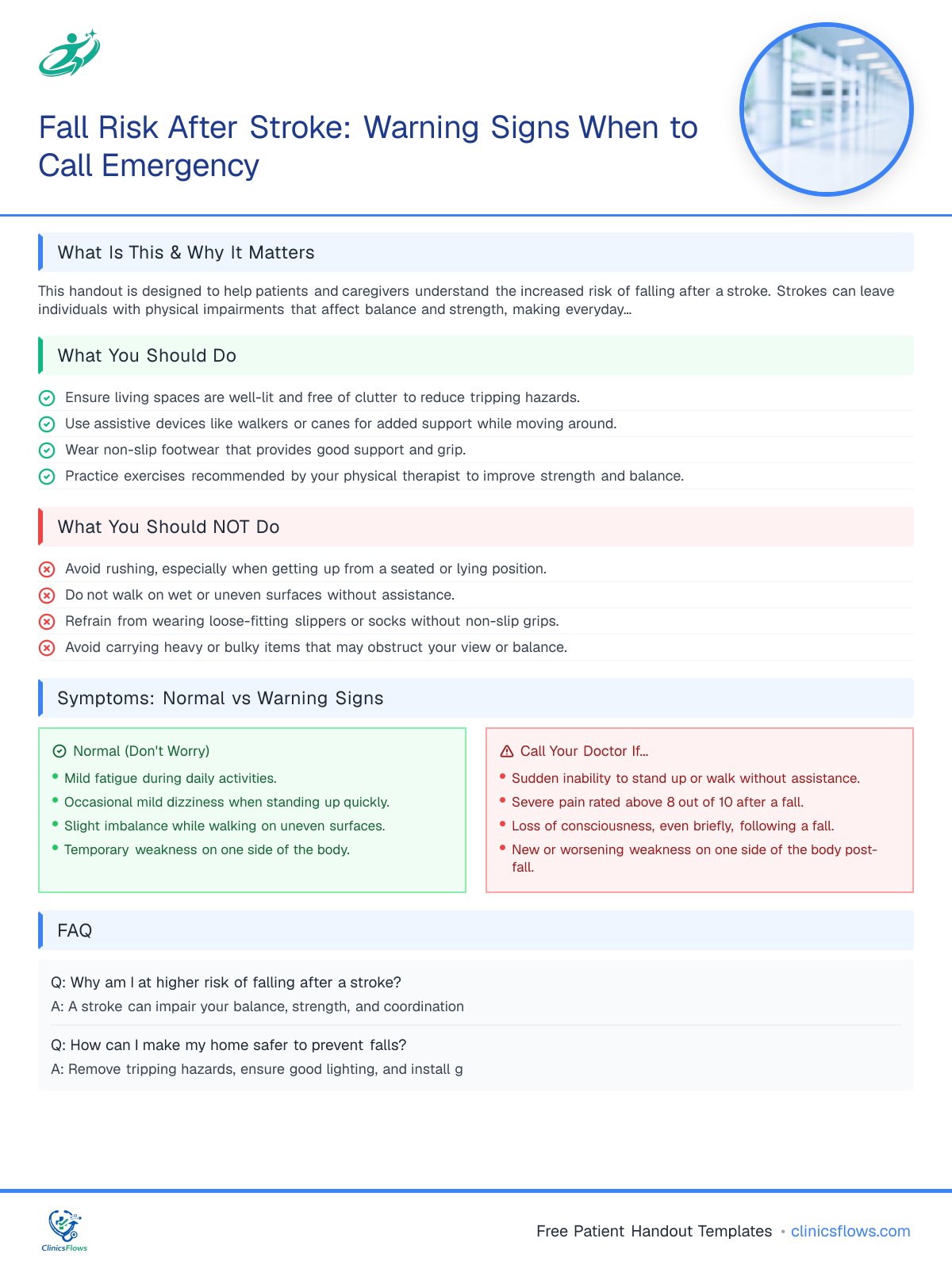 Fall Risk After Stroke: Warning Signs When to Call Emergency - patient handout preview