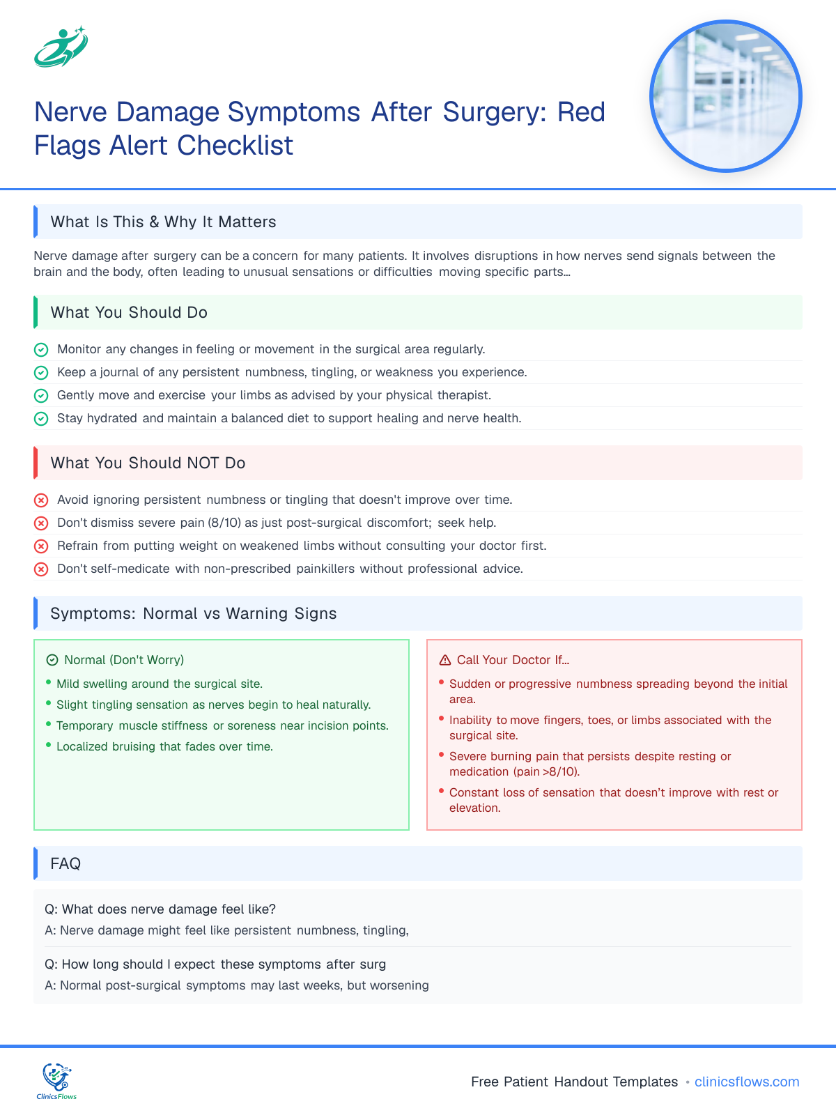 Nerve Damage Symptoms After Surgery: Red Flags Alert Checklist - patient handout preview