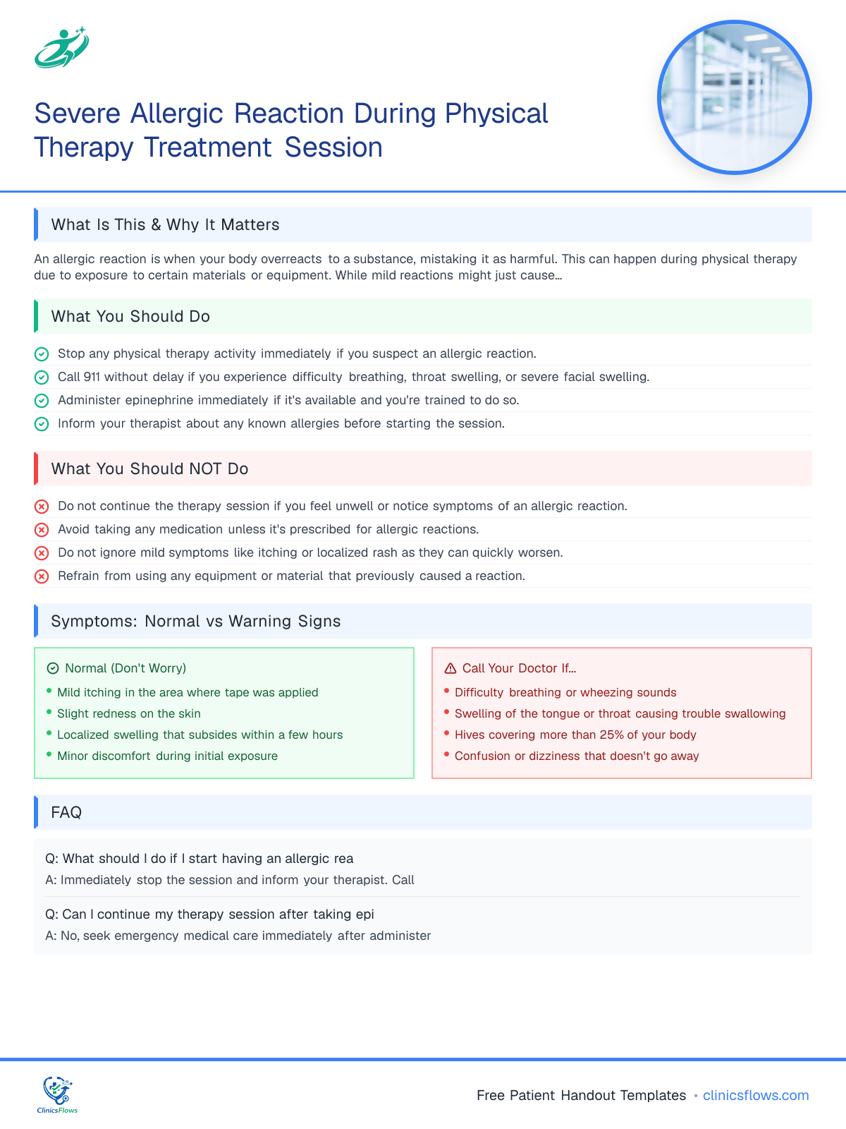 Severe Allergic Reaction During Physical Therapy Treatment Session - patient handout preview