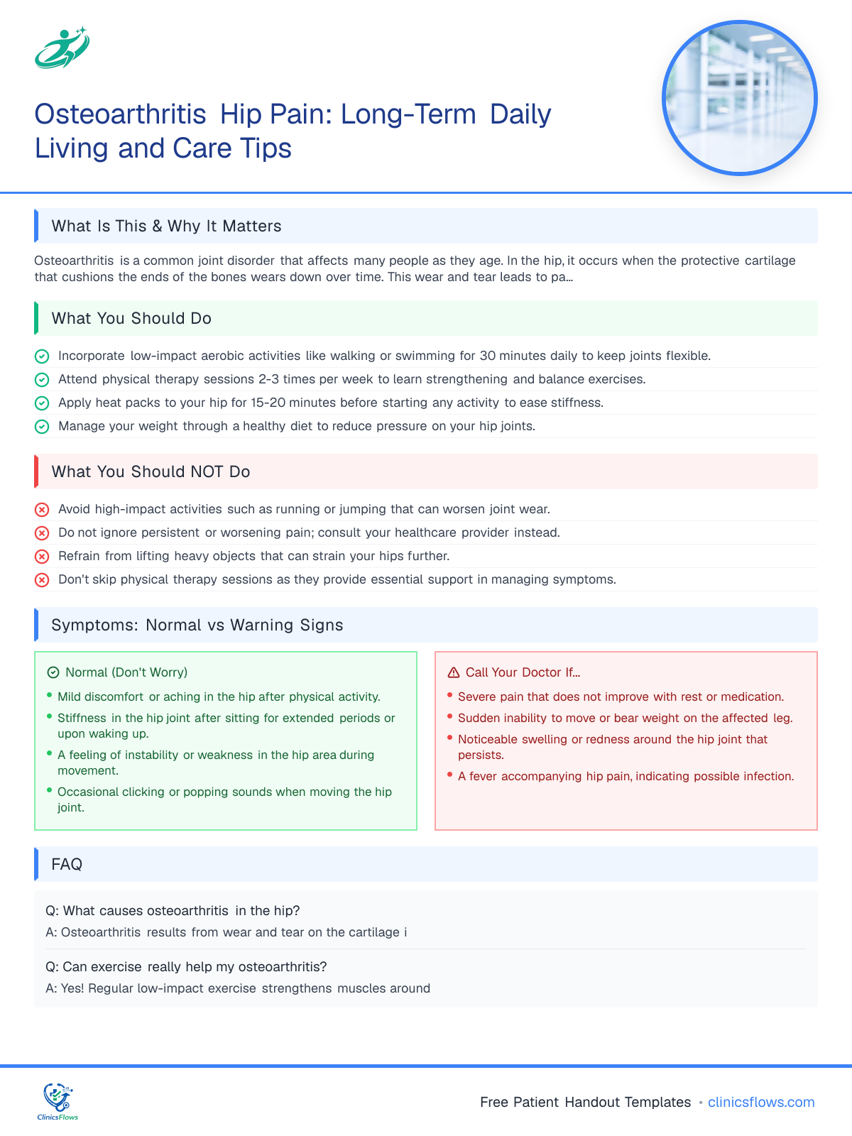 Osteoarthritis Hip Pain: Long-Term Daily Living and Care Tips - patient handout preview