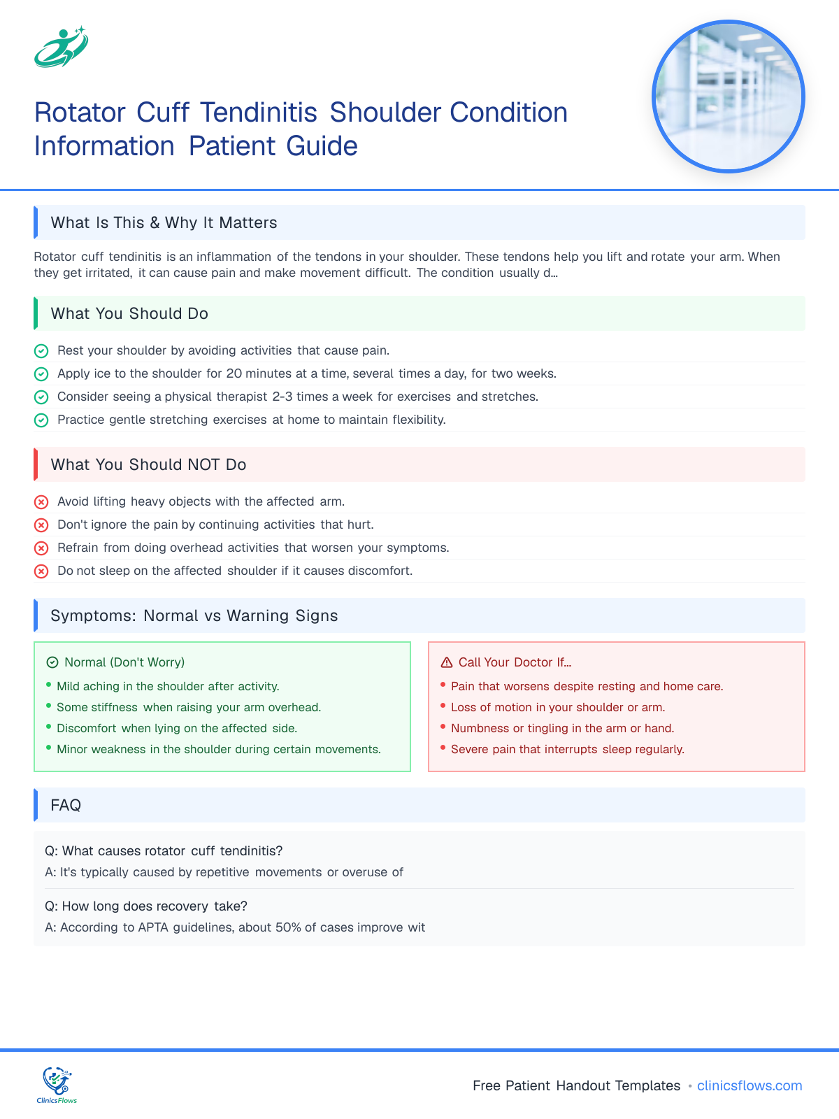 Rotator Cuff Tendinitis Shoulder Condition Information Patient Guide - patient handout preview