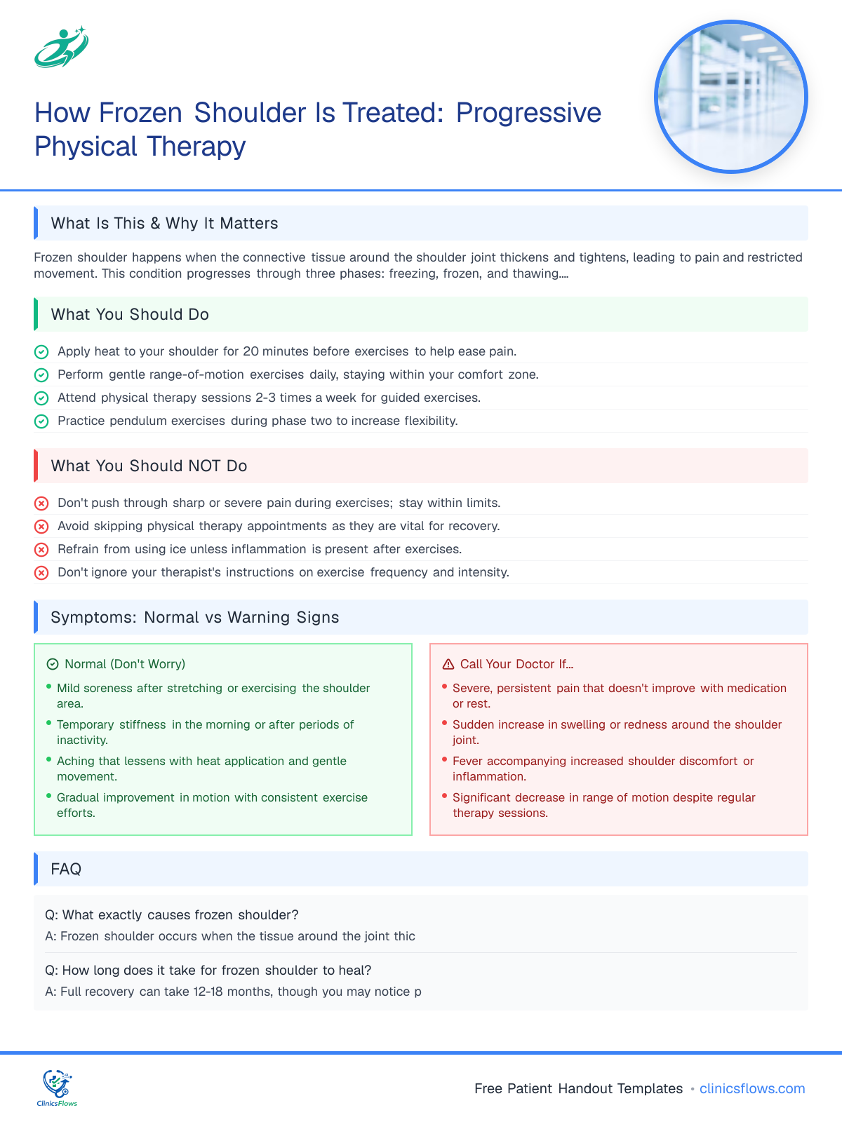 How Frozen Shoulder Is Treated: Progressive Physical Therapy - patient handout preview