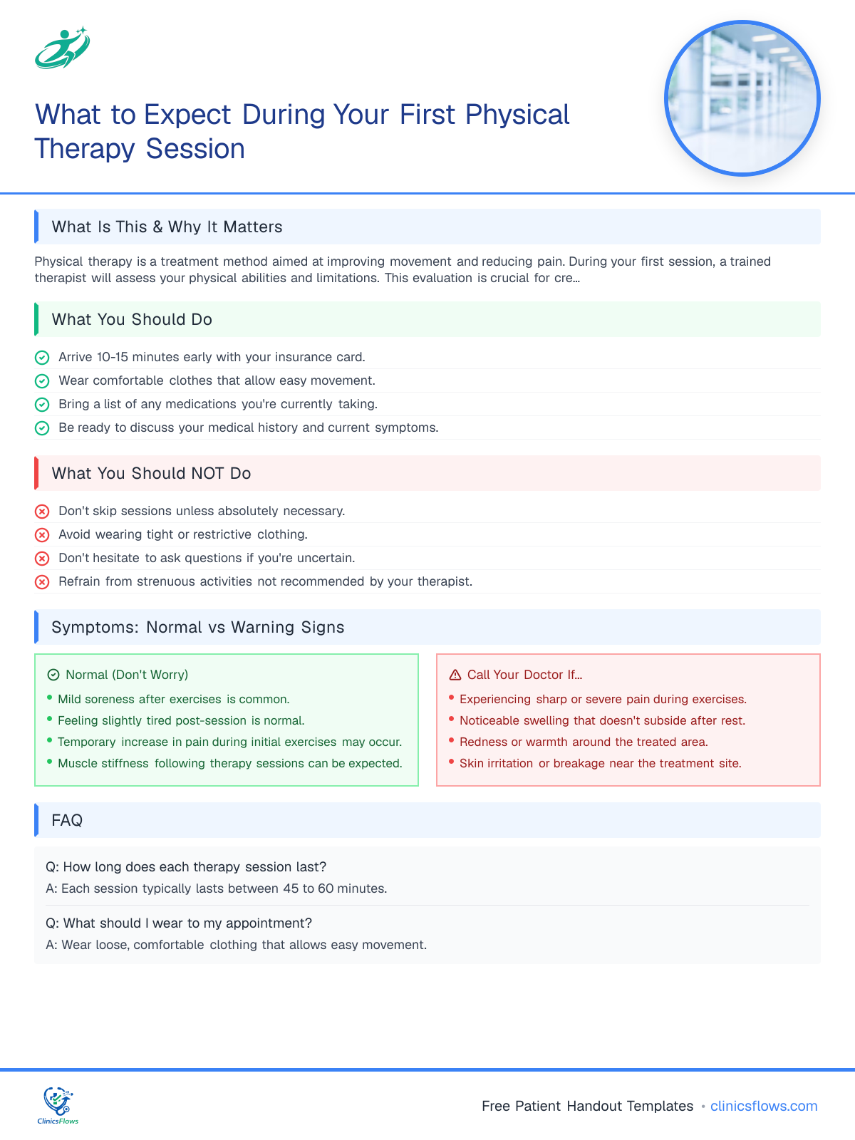 What to Expect During Your First Physical Therapy Session - patient handout preview