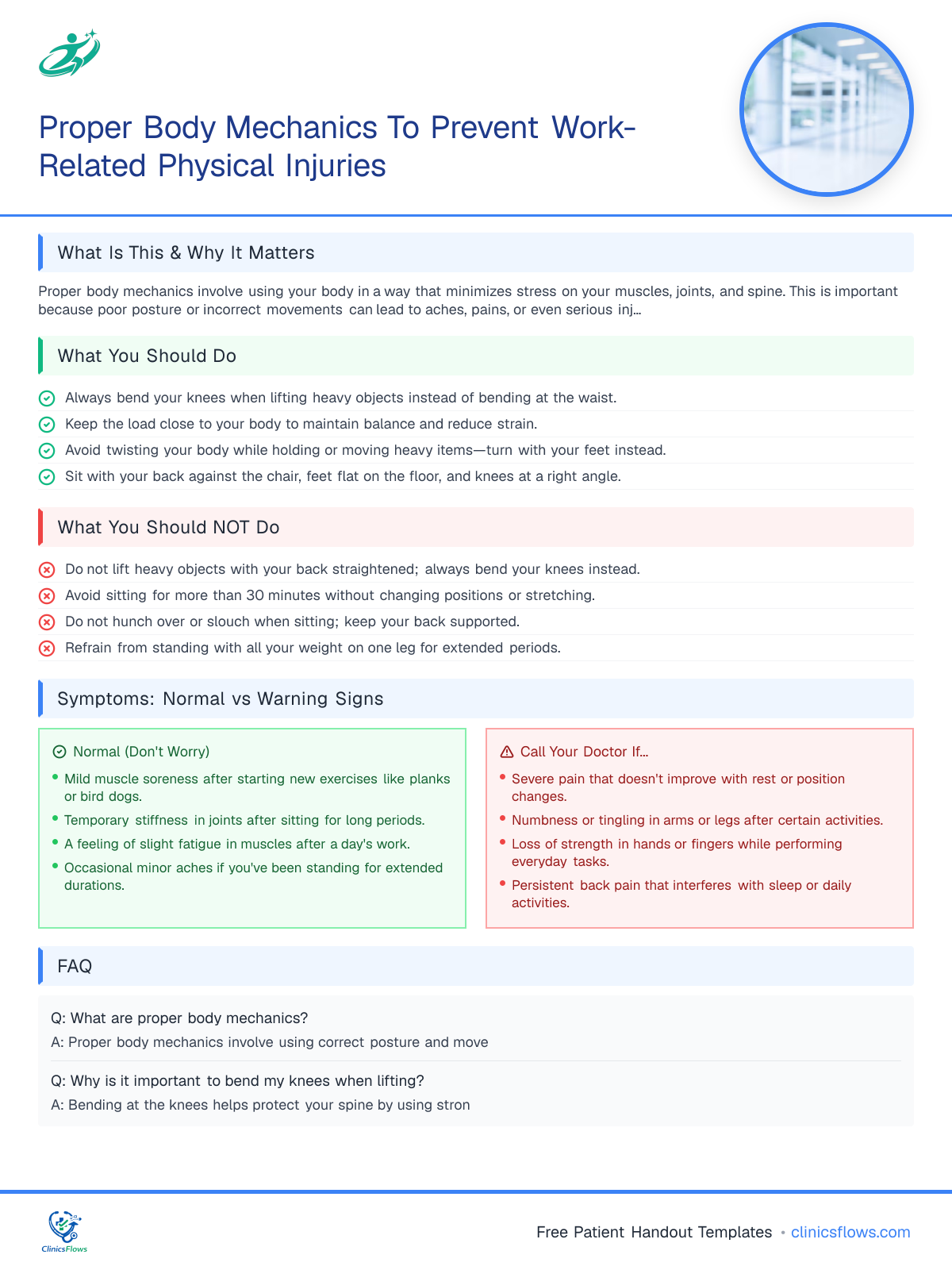 Proper Body Mechanics To Prevent Work-Related Physical Injuries - patient handout preview