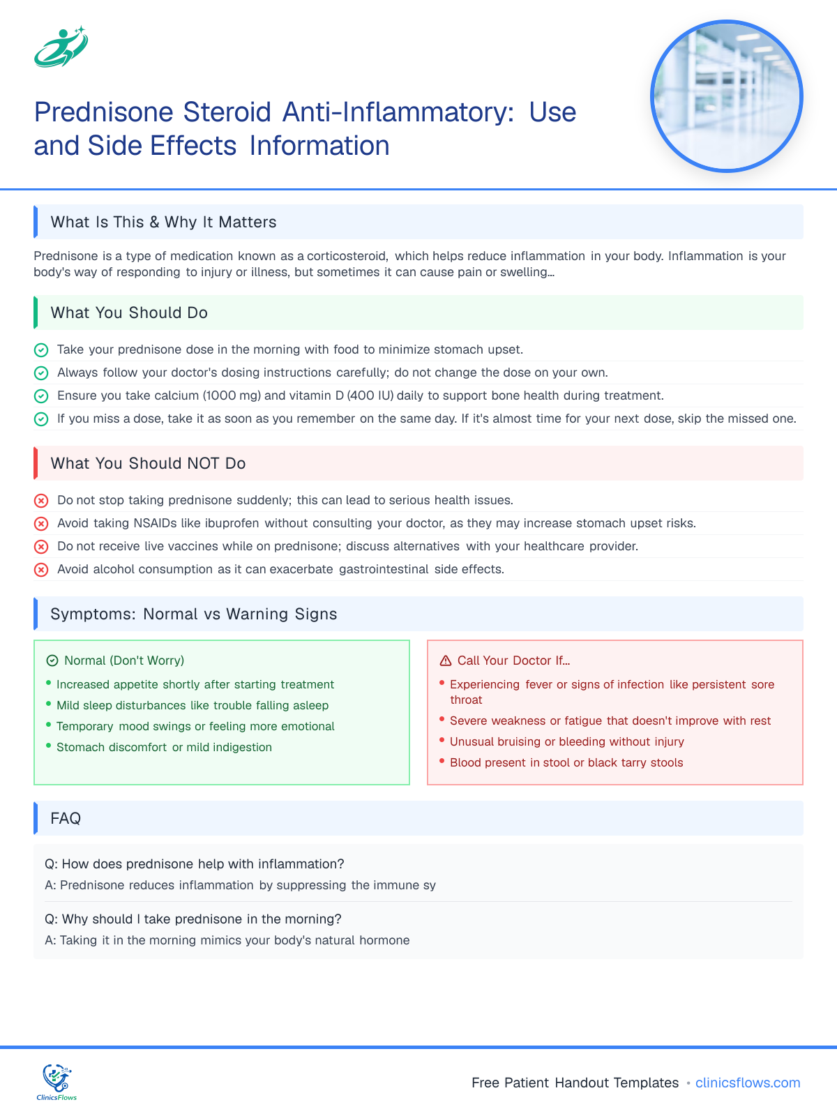 Prednisone Steroid Anti-Inflammatory: Use and Side Effects Information - patient handout preview